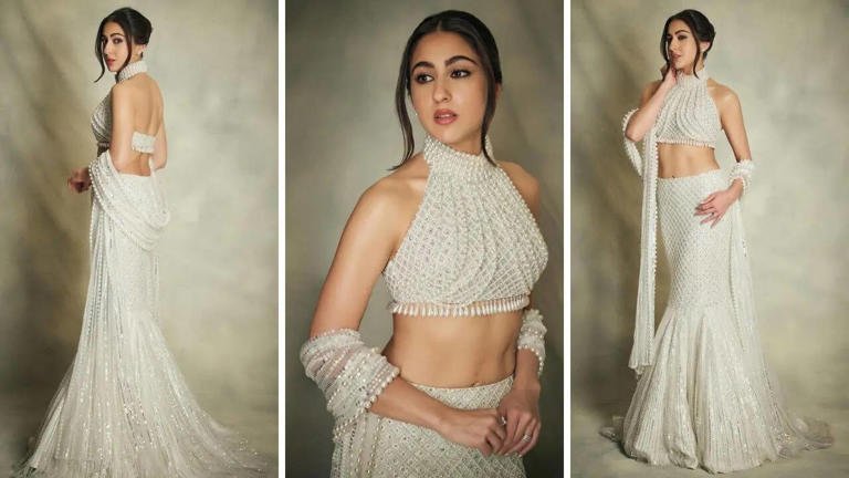 Sara Ali Khan Dazzles in Manish Malhotra’s Pearl-Encrusted Couture